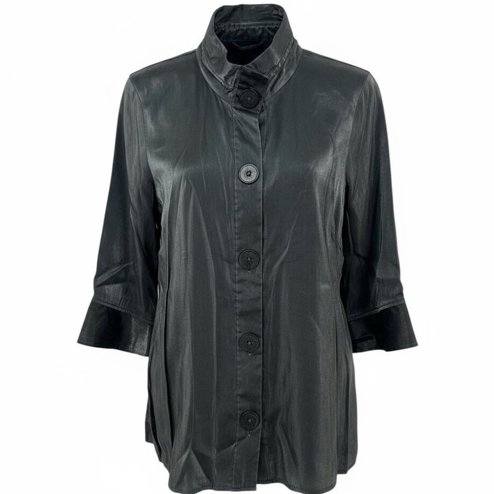 Ali Miles Women's‎ MEDIUM Black Shimmer Button Front 3/4 Sleeve Jacket